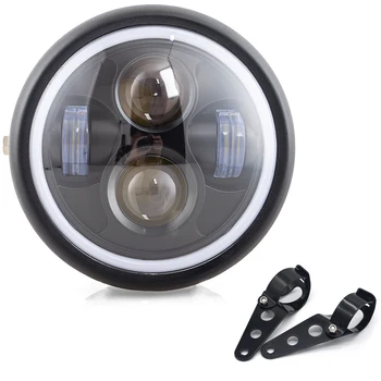 

6.5" Motorcycle LED Retro Headlight Hi&Lo HeadLamp Angel Ring Moto Bulb DRL for Harley Sportster Cafe Racer Bobber Chopper