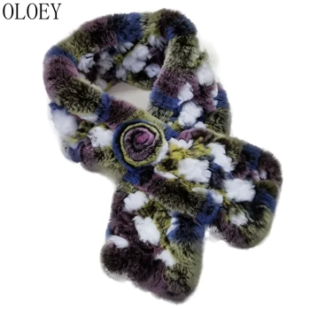 

New Russian Women Knit Real Rex Rabbit Fur Scarf Lady Fashion Floral Rex Rabbit Fur Mufflers Hot Winter Warm Natural Fur Scarves