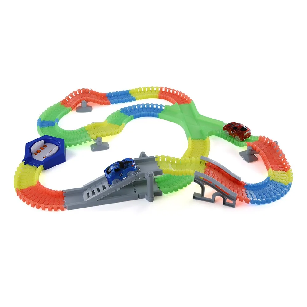 

225PCS Twister Tracks Flexible Assembly Neon Glow in Darkness with Automatic Rotation Track Race Car for Kids