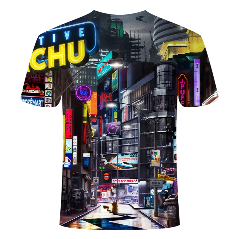 New 3D Movie Detective Pokemon Pikachu T-shirt For Boy/girl Tshirts Fashion Summer Casual Tees Anime Cute Cartoon Clothes