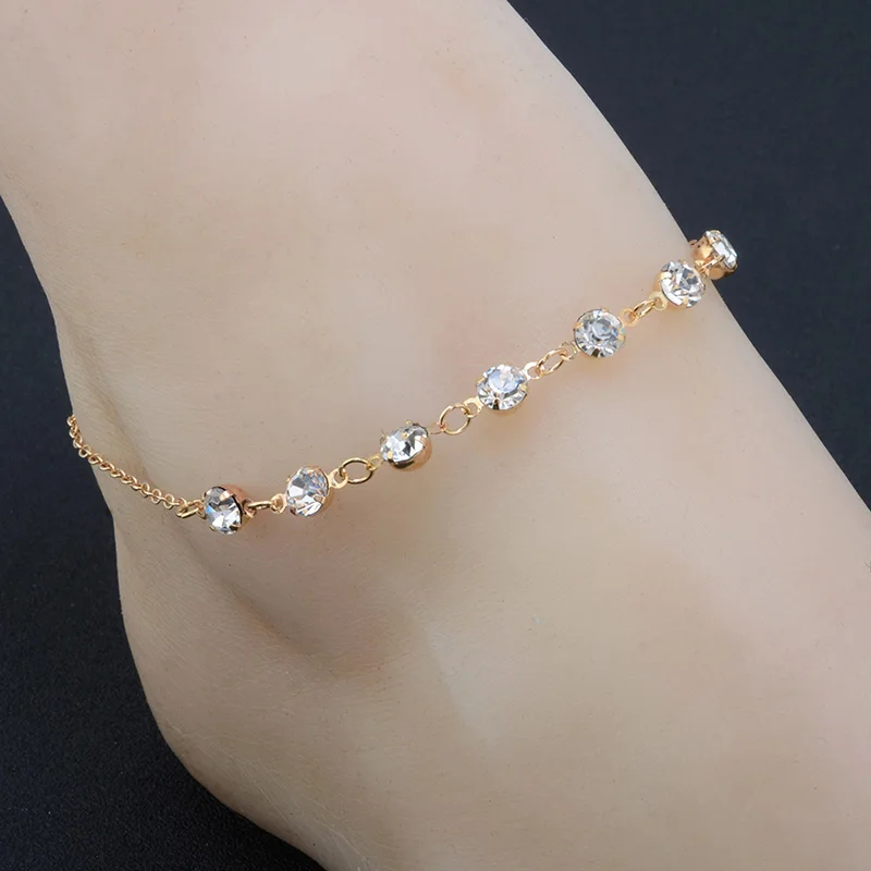 

Droppshiping Women Anklet Crystal Adjustable Alloy Chain Beach Ankle Bracelet Foot Jewelry d88