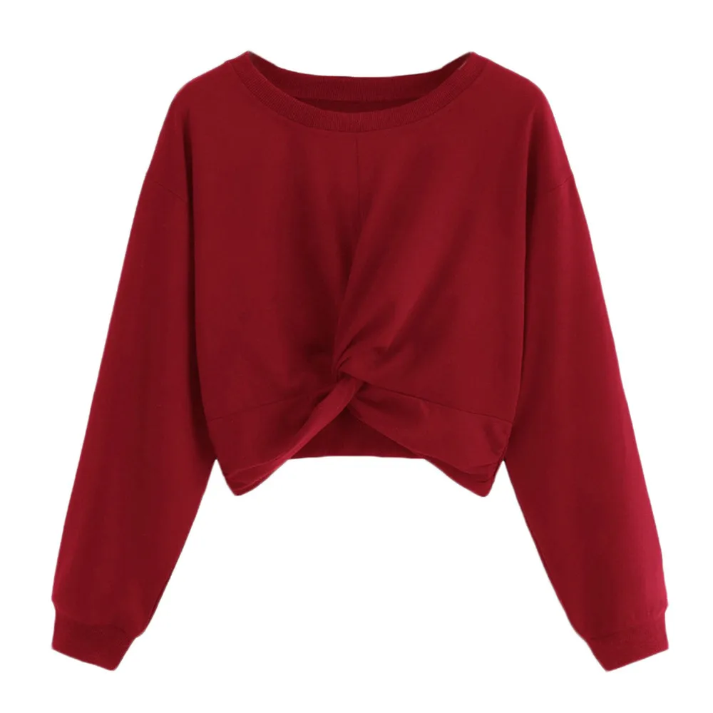 

40^Solid Color Sweatshirt Long-sleeved Pullover Tops Womens Long Sleeve Solid Color Round Neck Sweatshirt Tops Fashion
