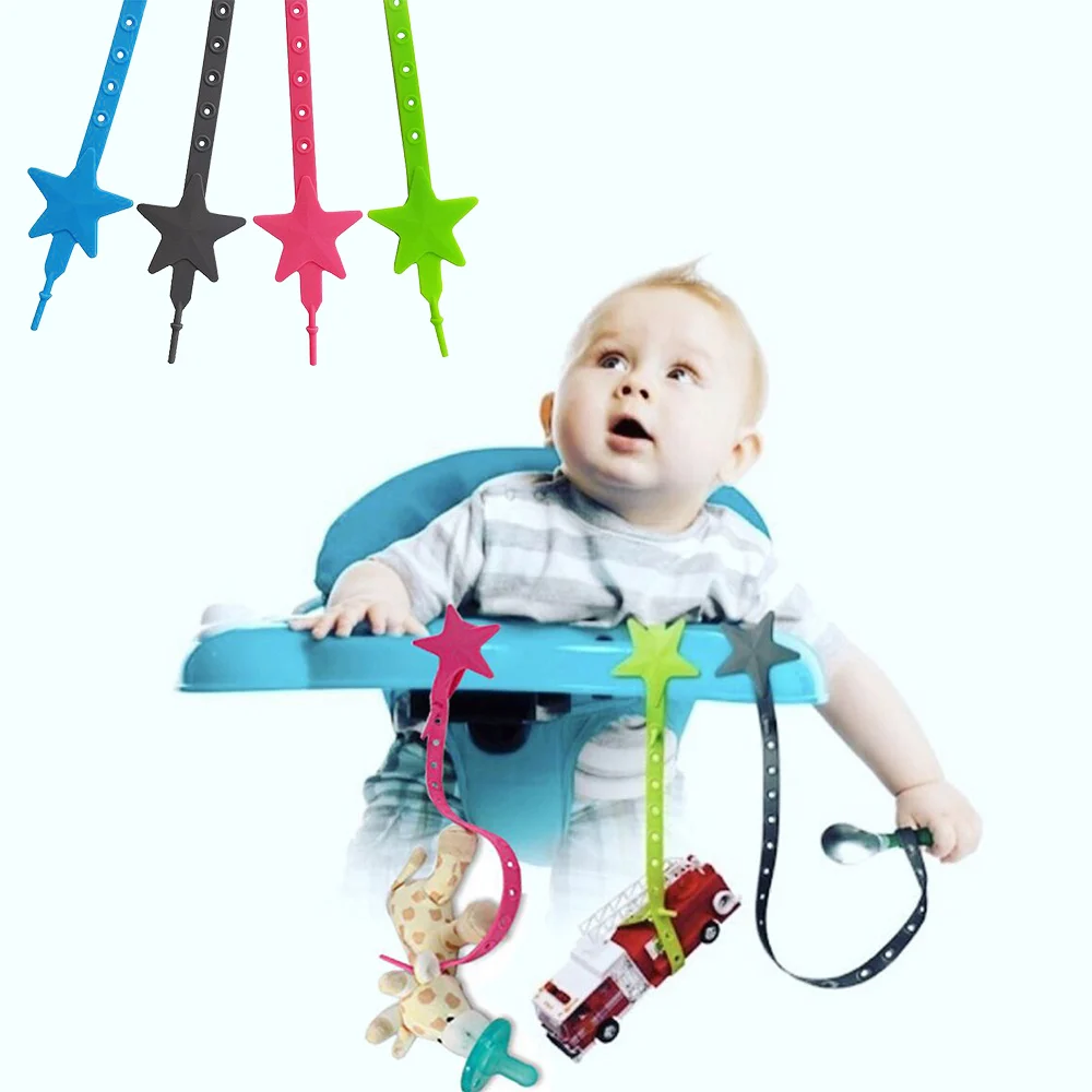 Baby Star Stroller Hook Silicone Pacifier Chain Teether Strap Toy Holder for Infant Toddler Non-toxic Baby Stroller Accessories