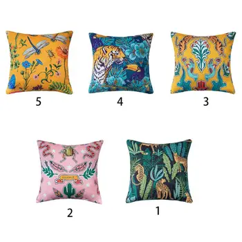 

Pastoral Chenille Cushion Cover Colorful Jungle Leopard Print Pillow Case Decor K4UA