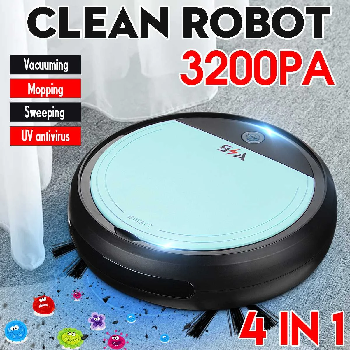 

3200pa USB Smart Robot Rechargeable 4 in 1 Auto Smart Sweeping Robot UV Sterilizer Strong Suction Sweeper Vacuum Cleaners