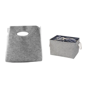 

1 Pcs Felt Fabric Storage Basket Organizer Small & 1 Pcs Home Cotton Linen Toys Clothes Drawstring Storage Basket