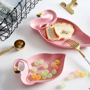 

Nordic Dinner Plate Pink Flamingo Ceramic Salad Bowl Creative Dessert Fruit Snack Plate Breakfast Tableware 6.5 / 10 Inch Plate