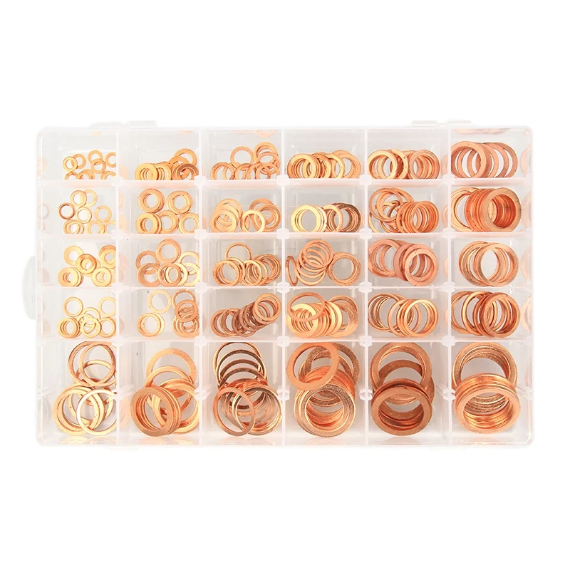 

300Pcs Box-Packed Durable Copper Hardware Oil Seal Fitting Ring Seal Gasket Set Washer Flat Washer Fastener