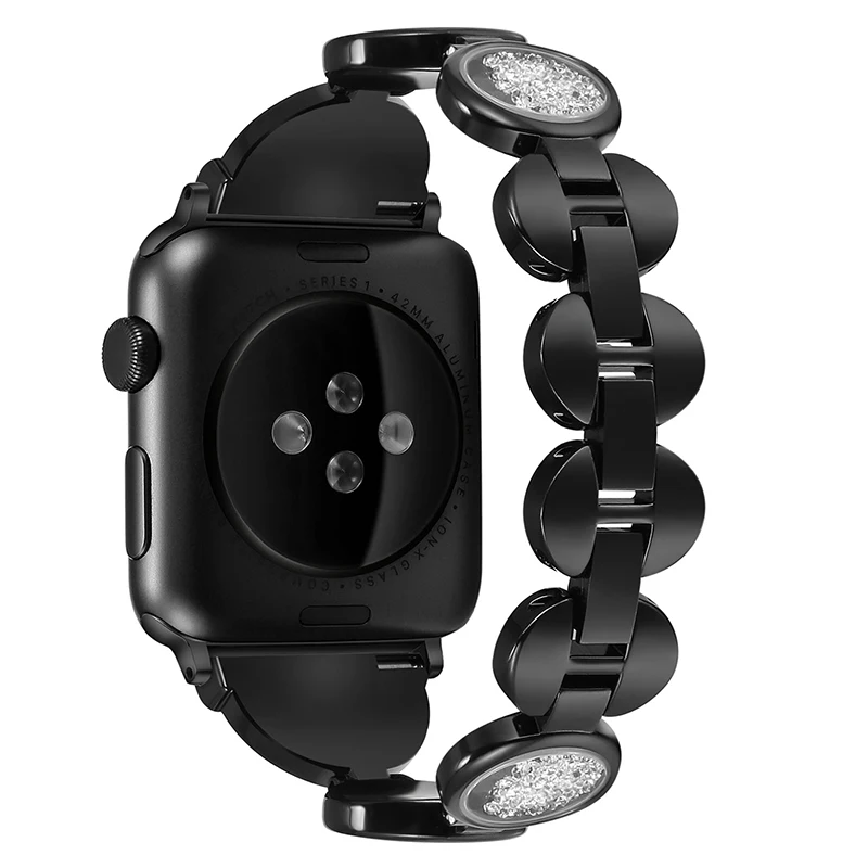 Black Роскошный ремешок с алмазной петлей для Apple Watch, ремешок 44 мм 40 мм, дизайнерские ремешки с зыбучим песком для iwatch, серия 4, 3, 2, 1, 42 мм, 38 мм, аксессуары - Цвет ремешка: Black