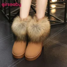 Girseaby/женские зимние ботильоны на плоской подошве; меховые сапоги; зимняя теплая обувь; Женская водонепроницаемая обувь из флока с круглым носком; женская обувь