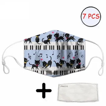 

Children Mask Kawaii Piano Cat Print PM2.5 Polyester Mouth Face Nose Mask Cover with Activated Carbon Filter Reusable Breathbale