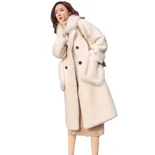 Женское пальто осень-зима из искусственного меха, женская модная элегантная однотонная длинная куртка, женские теплые пушистые пальто из искусственной овечьей шерсти N164
