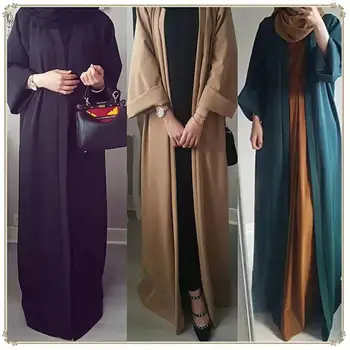 

2019 Solid Long Dubai Abaya Women Casual Muslim Turkish Dress Open Abaya Islamic Kimono Kaftan Black / Green / Burgundy Colors