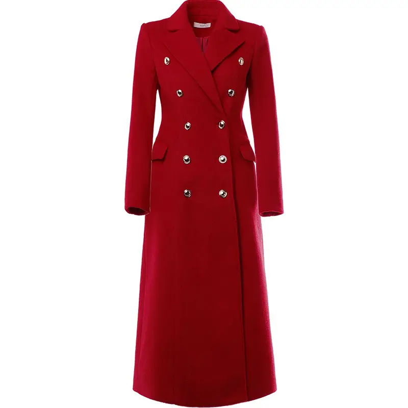 Women Winter Woolen Coat Vintage Elegant Red Fashion Double Breasted ...