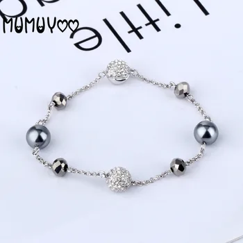 

High quality new product charm fashion sweet gray pearl bracelet female crystal fashion all-match magnetic buckle bracelet