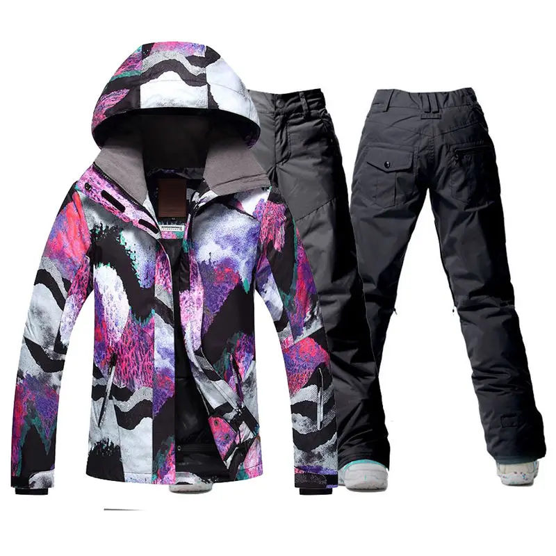 Модные красочные GS женские зимние костюмы наборы для спорта на открытом воздухе Сноубординг одежда 10K водонепроницаемая ветрозащитная Лыжная куртка и штаны для сноуборда - Цвет: Picture jacket pant