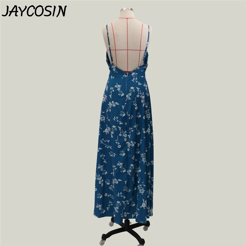 JAYCOSIN женское платье цветочный принт глубокий v-образный вырез без рукавов сексуальное платье на бретелях длинные качели пляжные Вечерние вечернее платье a20
