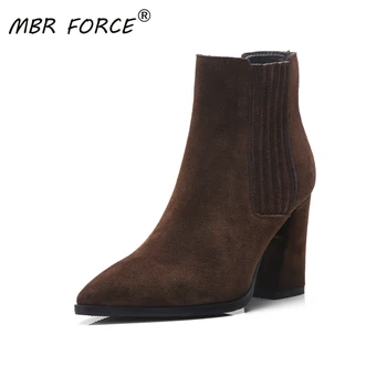

MBR FORCE high quality suede suede nubuck leather size 33-40 long pointed toe side zipper fashion all-match ladies ankle boots