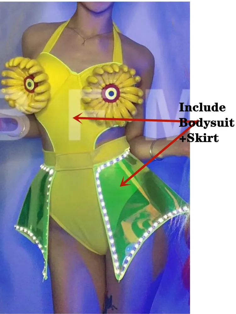 WYY Nightclub Led Luminous Jellyfish Stage Props Female Silver Shell Sexy  Goddess Costume Dance Team Marine Theme Party Bikini