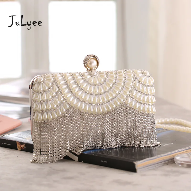Julyee кисточкой клатч со стразами, бусинами Minaudiere вечерние сумки на цепочке через плечо курьерские Сумки Кошелек свадебные сумочки женские сумки
