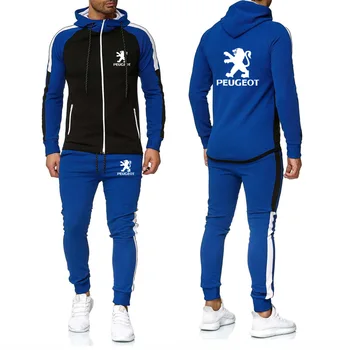 

spring autumn Men's Hoodie Peugeot Car Logo printing high quality Cotton Men's Zipper jacket Sweatshirt Sportswear suit 2pcs
