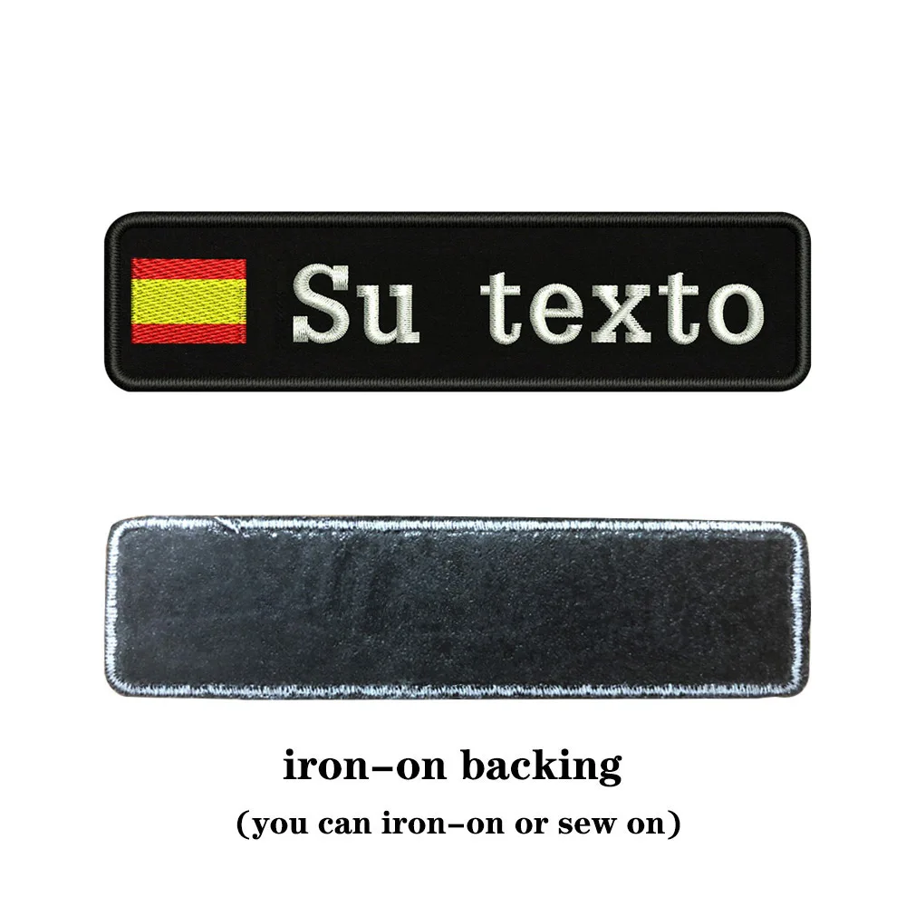 На заказ Вышивка Флаг Испании имя или заплатка с текстом 10 см* 2,5 см значок Утюг на или липучке Подложка для одежды брюки рюкзак шляпа - Цвет: white-iron on