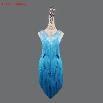 

Latin Dance Professional Performance Competition Clothing High-End Custom Female Adult Children Sexy Backless Dress