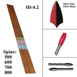 12 шт. деревянные шкуры ID4.2mm валы 30 "позвоночника 500-800 1,75" пластмассовые стрелы 80gr наконечники соединение лук охотничьи наконечники для стрел