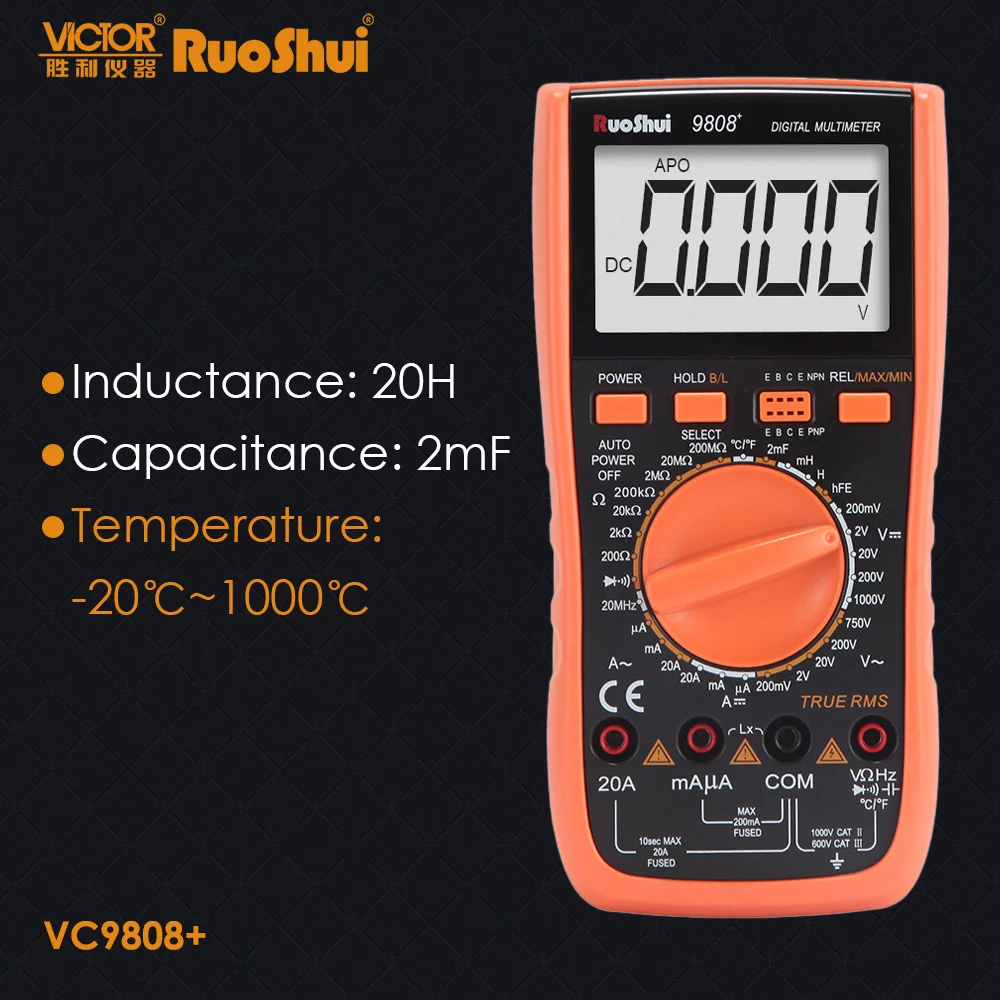 RuoShui 9808 + Высокоточный цифровой мультиметр 2000 мкФ емкость 20 МГц Измерение частоты