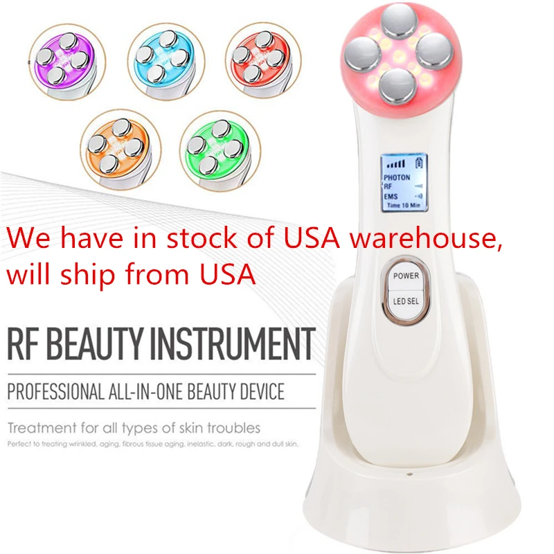  Eletric 5 in 1 LED Photon Therapy Facial Skin Lifting Rejuvenation Beauty Device Machine EMS Ion Mi