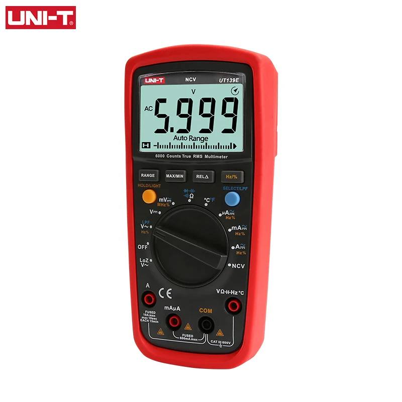 UNI-T 600 в 10 А Цифровой мультиметр UNI T UT139E 6000 отсчетов NCV AC DC измеритель напряжения тока Сопротивление Емкость Тестер