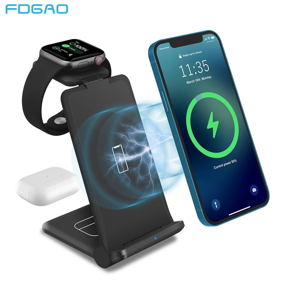 

FDGAO 15W Wireless Charger For iPhone 14 13 12 11 XS XR X 8 3 In 1 Fast Charging Dock Station for Apple Watch 8 7 SE Airpods Pro