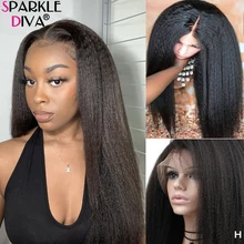 

Glueless Plucked Peruvian Kinky Straight Lace Front Human Hair Wigs 13x4 Lace Frontal Wigs 28 inches Remy Hair Wigs 180% Density
