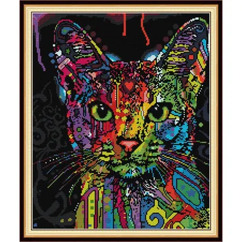 

Everlasting Love Colorful Cat 2 Chinese Cross Stitch Kits Ecological Cotton Stampted Printed 14CT DIY Christmas Decoration Gift