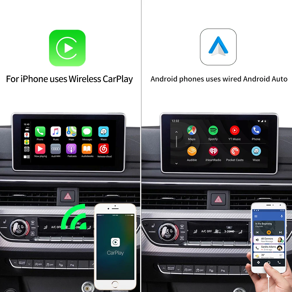 Carlinkit Декодер Беспроводной CarPlay Android авто для AUDI A3 Q2 MMI 3G + Мультимедиа AirPlay