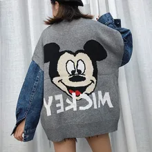 Осенне-зимний свитер с героями мультфильмов, куртка для женщин, свободный джинсовый Кардиган с длинным рукавом в стиле пэчворк, женский свитер, верхняя одежда