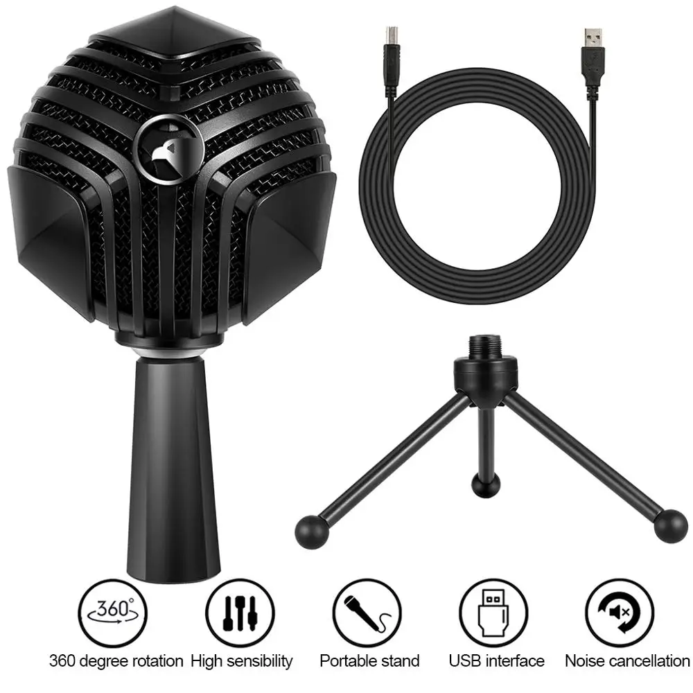 Computer Microphone Portable Host Voice USB Microphone Game USB Microphone With Tuning Wheel And Headphone Output Interface 