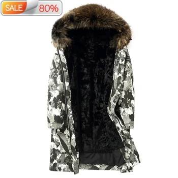 

Parka Homme Winter Jacket Men Natural Wool Liner Camouflage Parkas Raccoon Fur Collar Long Coat Z1A1A135P ND1427