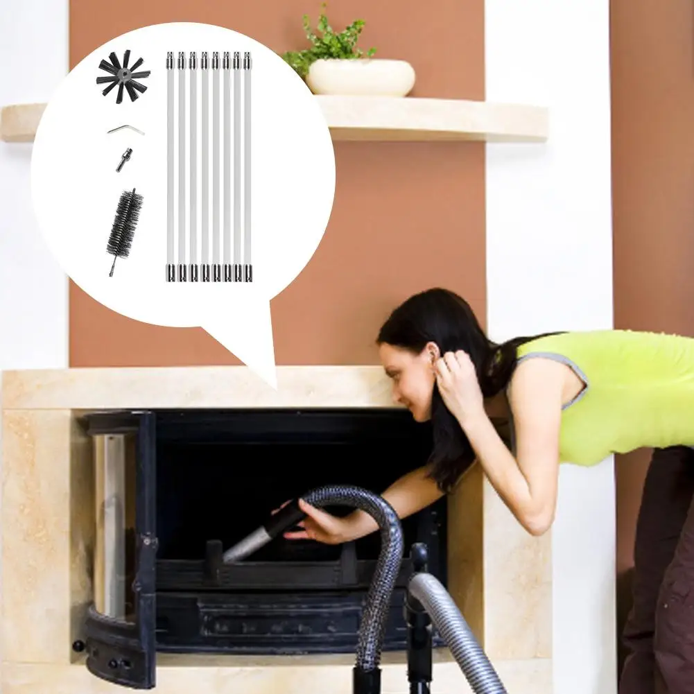 US $25.66 Flexible 68 Pcs Rods 2pc Brush Head Chimney Cleaner Rotary Fireplaces Inner Wall Cleaning Brush Cleaner Chimneys Access
