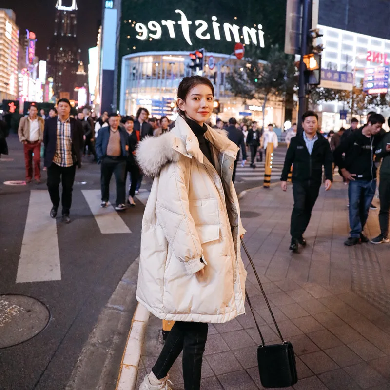

Hooded Large Fur Collar CHIC down Jacket Cotton-padded Clothes Women's Mid-length Winter Korean-style Elegant Fashion Loose Cott