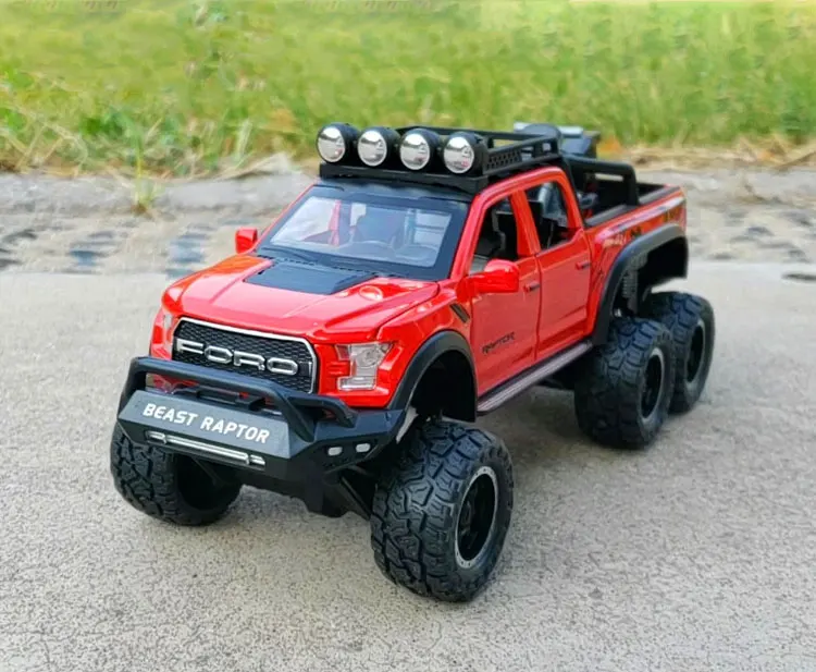 New 1:28 Ford Raptor F150 Alloy Diecast Car Model Toys Sound Light Toy Pickup Truck Pull Back Vehicle For Children