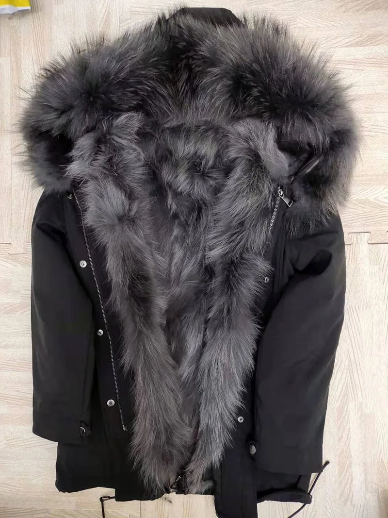5 raccoon fur liner Парка из натурального меха, мужская зимняя куртка, воротник из натурального меха енота, пальто с капюшоном, природный енот, меховая подкладка, куртка, толстое теплое короткое пальто - Цвет: 5 raccoon fur liner