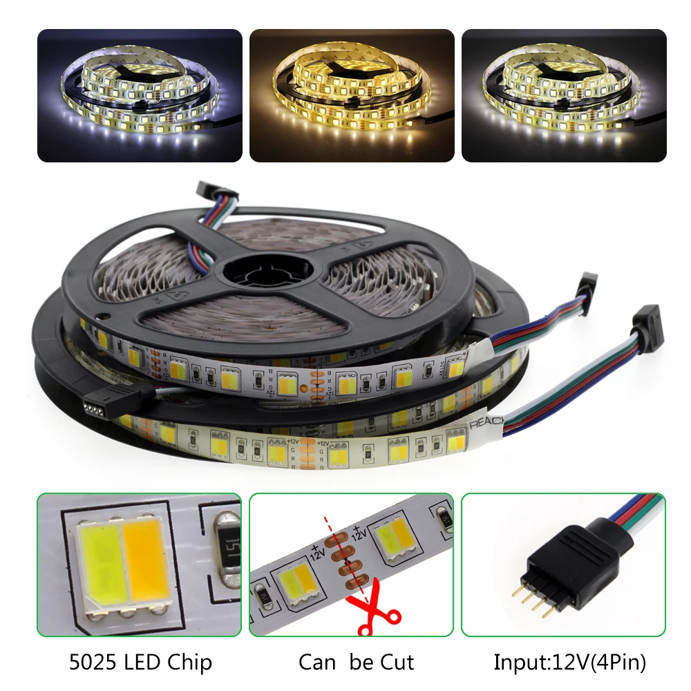 5 м холодный белый+ теплый белый светодиодный свет 5025 DC12V двойная белая гибкая светодиодная лента+ пульт удаленного управления, cct управление+ 12 В 3A источник питания