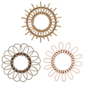

Rattan Round Makeup Mirror Innovative Art Decor Dressing Bathroom Wall Hanging 875C