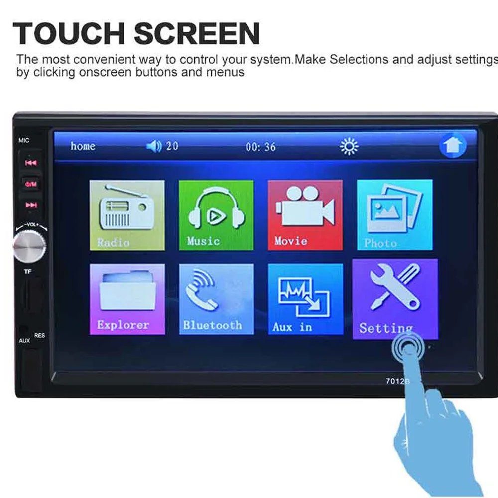 7" 2 Din Touch Screen Bluetooth Handsfree Car volume adjustment MP5 Player FM USB TF AUX+Rear view Camera+Remote control