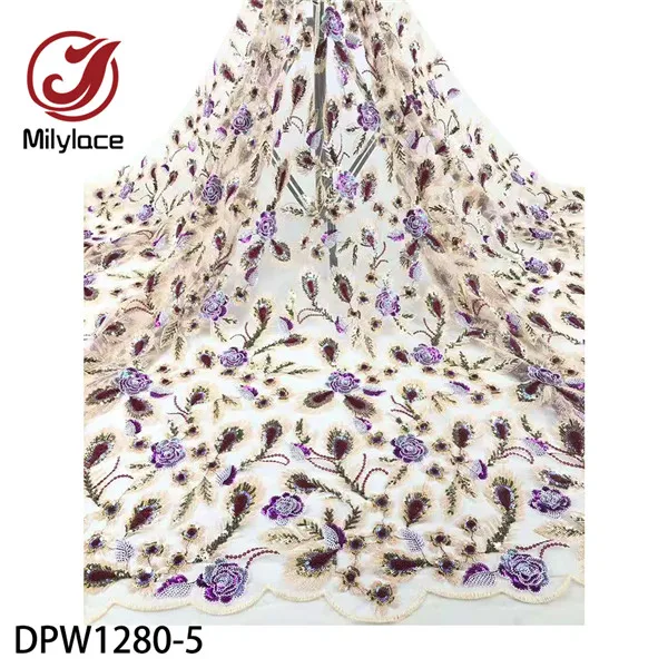 DPW1280-5 Роскошные 3D блестки Кружевная Ткань 5 ярдов Высокое качество Африканский французский Тюль Кружевная Ткань Вышивка для нигерийских вечерние платья DPW1280 - Цвет: DPW1280-5
