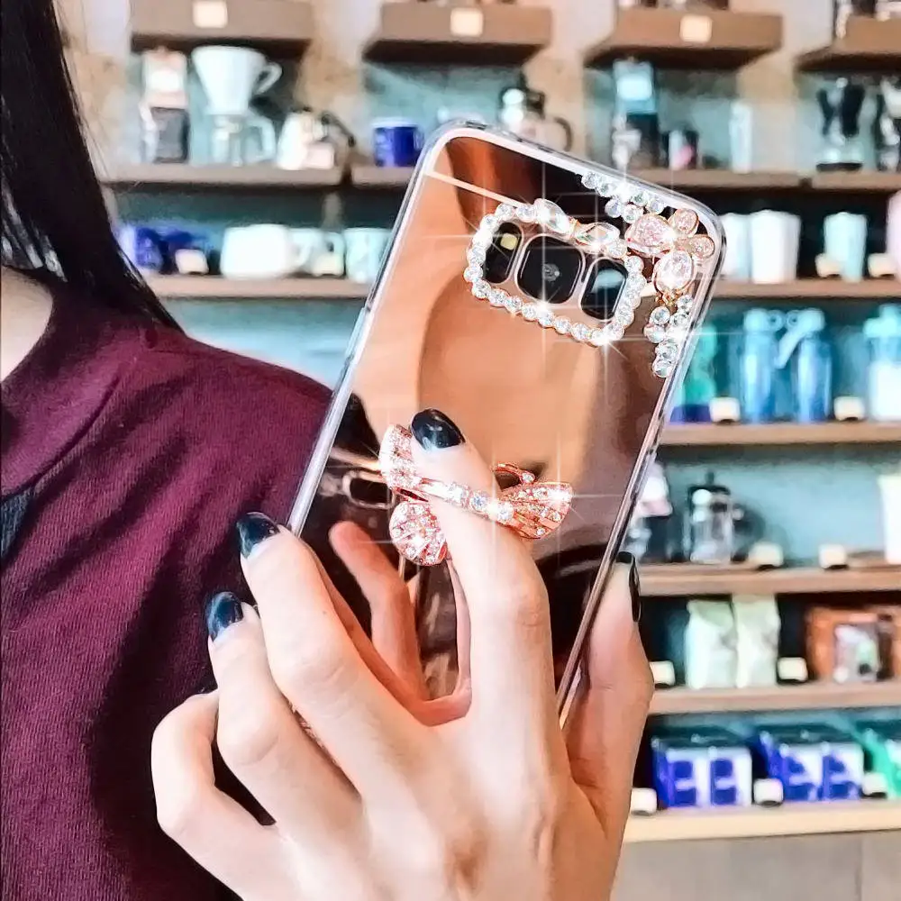 Блестящий зеркальный чехол из поликарбоната для samsung Galaxy A3, A5, A6, A8, противоударный чехол для Galaxy J3, J4, J5, J6, чехол для телефона с кольцом-держателем