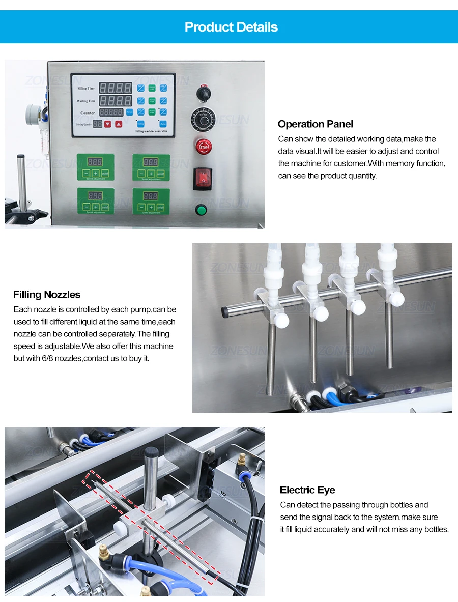 ZONESUN ZS-DTPP4B Automatic 4 Nozzles Peristaltic Pump Liquid Filling Machine