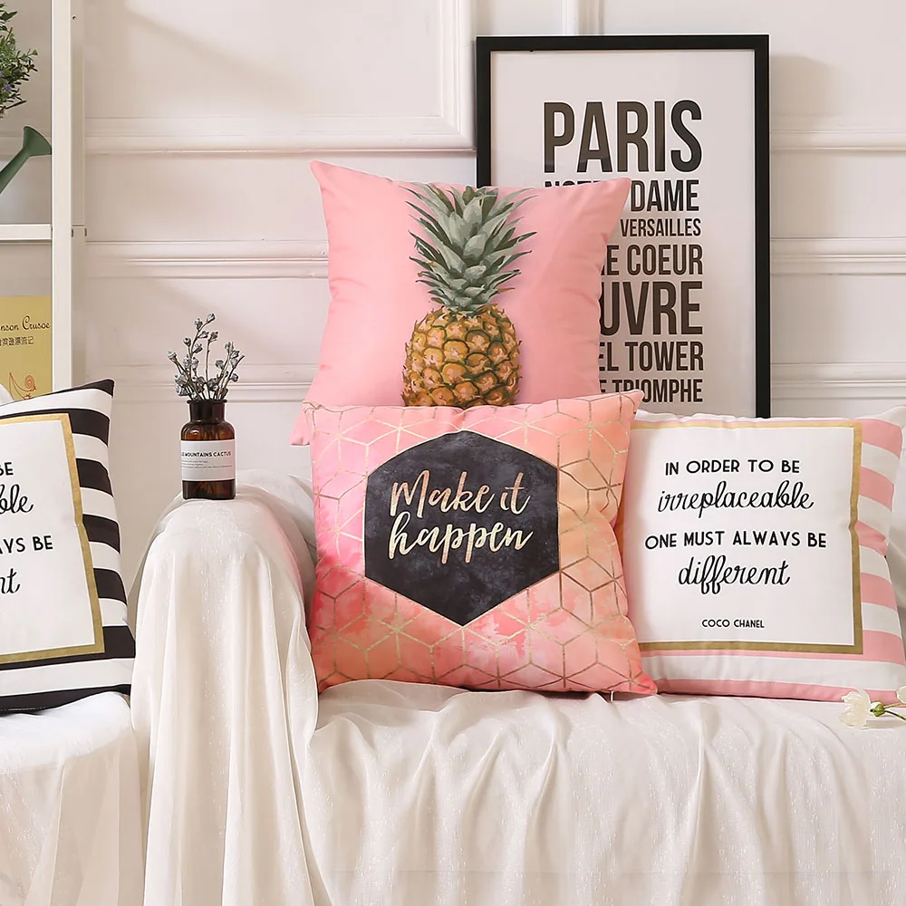 Elephant Pineapple Pink Golden Pillow cover Geometric cushion decorative for office Home Decor pillow sofa cushions | Дом и сад