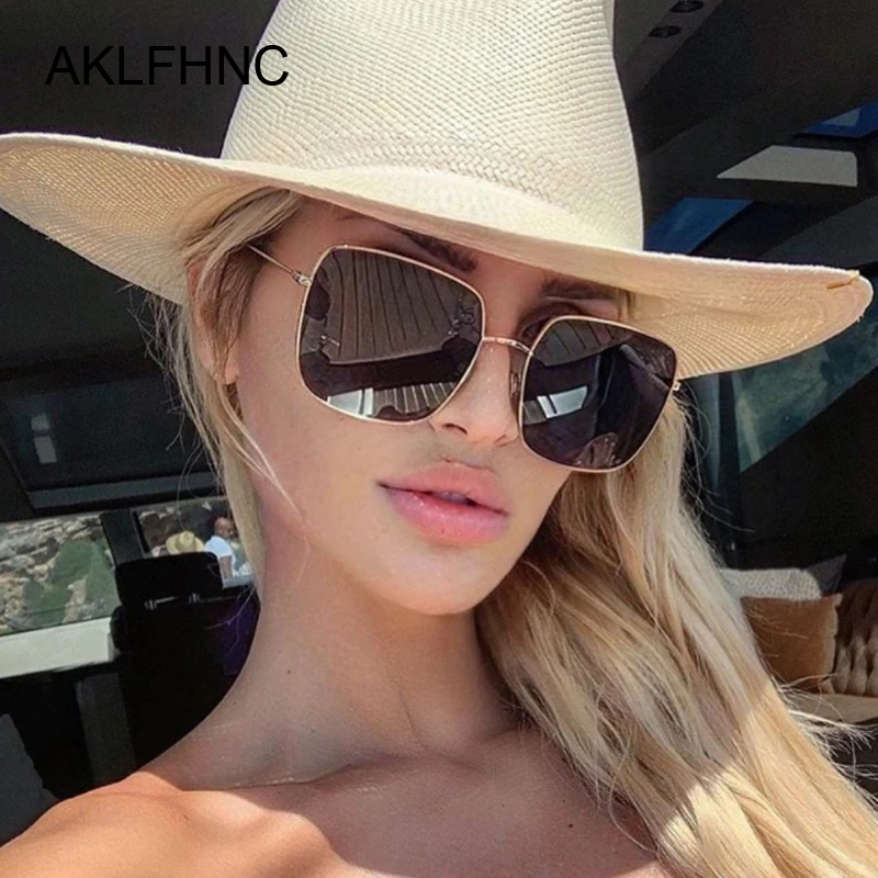 Gafas de sol cuadradas de gran tamaño para mujer, anteojos de sol femeninos de marca de lujo, color negro y dorado, con montura grande|Gafas de para mujer| - AliExpress
